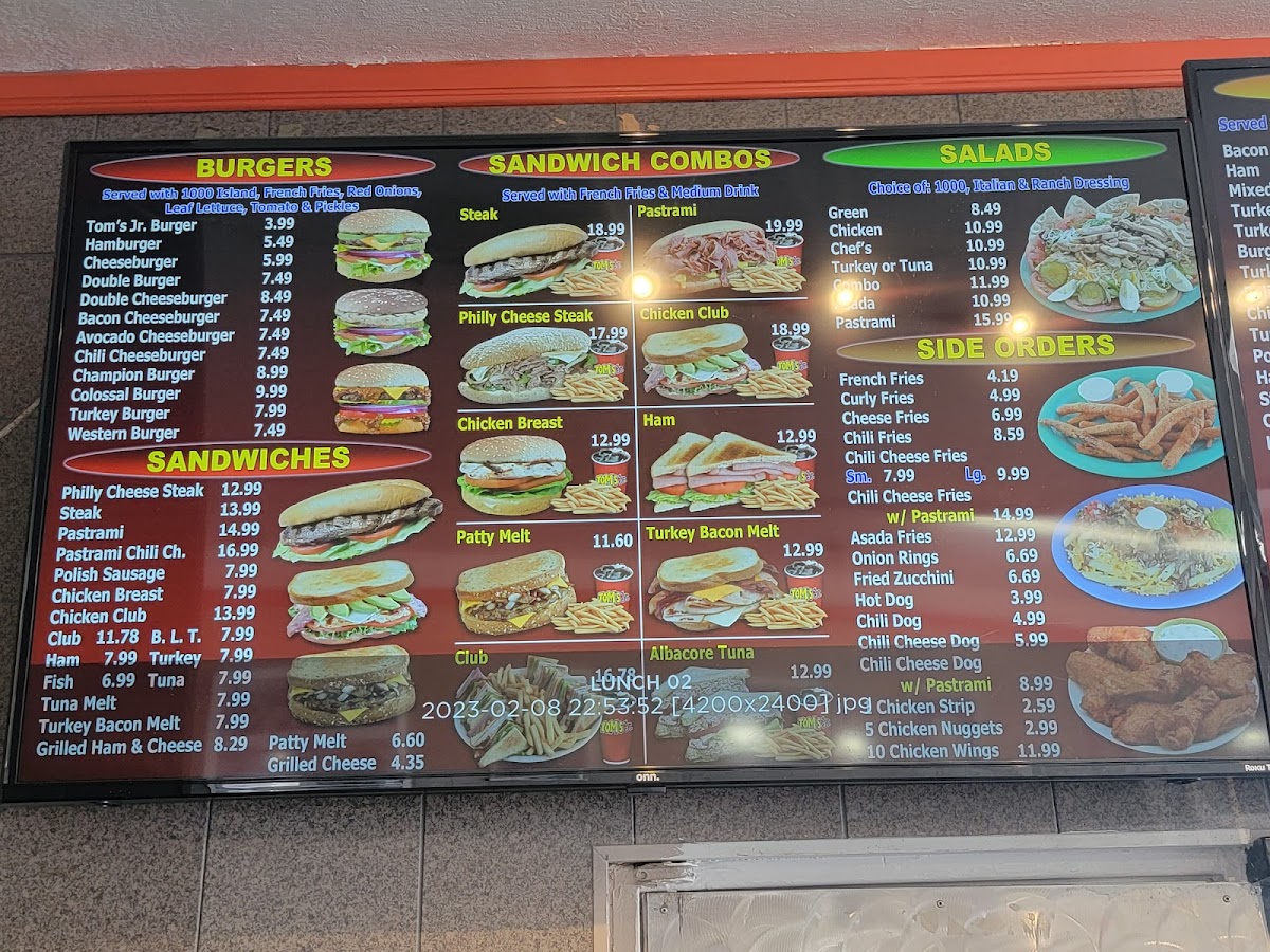 Tom's Junior Burger Menu - Image 1